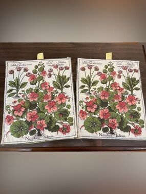 Vintage Botanical 1970s fabric potholders/Hot pads set of 2 Grand Millenial